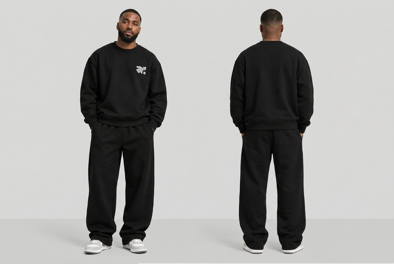 Black Crewneck Tracksuit — Zwart